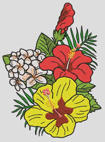 Hibiscus et fleurs de tiare