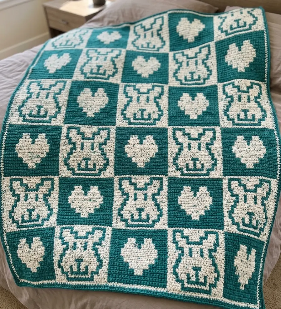 Couverture coeurs et lapins